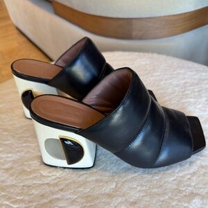 Marni black & cream artistic block heel designer shoes